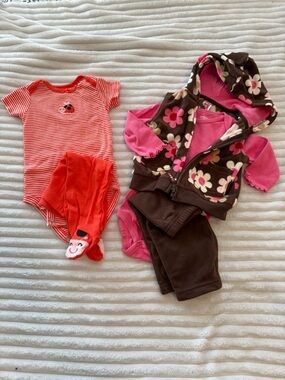 Carter's 2 Outfit Bundle - Lady Bug And Flower Sets - 6 Month